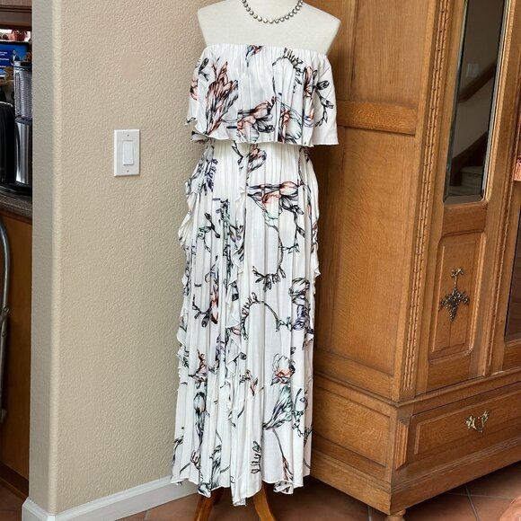 Jaase White Flowy Off Shoulder Maxi Dress Floral XS - Picture 3 of 7